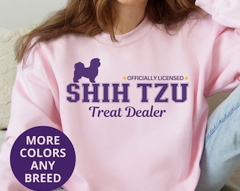 Sudadera personalizada de Shih Tzu, adorable suéter de cuello redondo con diseño de vendedor de golosinas para Shih Tzu, camiseta para cualquier raza de perro, regalo divertido para amantes de los perros y dueños de mascotas.