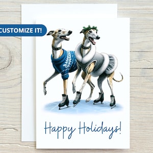 Christmas Cards, Holiday Card Set for Greyhound Lovers, Cute Dogs Ice Skating, Ice Dancing Dogs, Proceeds Benefits Dog Rescue
