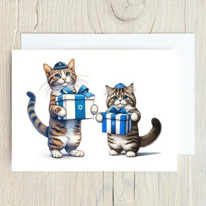 Cartes de Hanoukka chat tigré Cartes de voeux de Noël chat mignon, à l'unité ou en lot Papeterie juive pour les amoureux des chatons Avantages à but non lucratif Sauvetage
