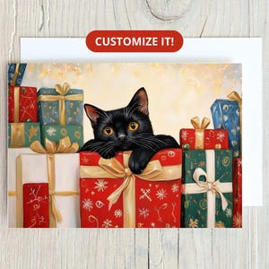 Personalisierte schwarze Katze Urlaub Kartenset niedlichen benutzerdefinierte Katze Weihnachtsgrußkarten leer Notecard Briefpapier Original Kunst Vorteile Rettung