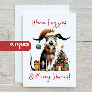 Christmas Dog Greeting Cards Funny Scottish Deerhound Holiday Card Set Whimsical Xmas Stationery with Custom Text and Personalized Message