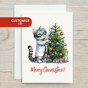 Niedliches Chemisty Cat Weihnachtskarten-Set Frohe Chemistree Einzigartiger kundenspezifischer Feiertag personalisiertes Briefpapier, das gemeinnützige Rettung fördert