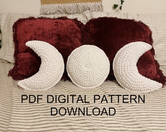 PDF DIGITAL PATTERN moon phase pillow set, easy crochet room decor