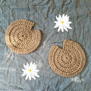 crochet lily pad coasters, handmade lily pads, light green