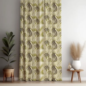 Tropical Palm Leaf Botanical Pattern Curtain Panel for Living Room, Bedroom, Boho Coastal Window Drapery, Nature Inspired Decor, Palm Tree