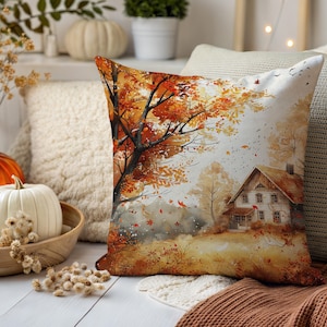 Autumn Throw Pillow Cover, Fall Farmhouse Cushion, Cozy Home Decor, Rustic Fall Throw Pillow, Thanksgiving Cottage Accent, Fall Home Decor