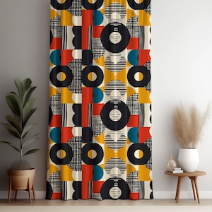 Mid Century Modern Retro Colorful Geometric Pattern Curtain Panel, Bold Abstract Print for Living Room, Bedroom Window Decor, Modern Decor