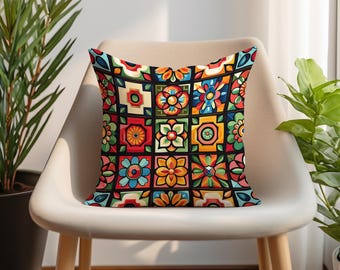 Funda de cojín boho africano: Cojín decorativo étnico hecho a mano