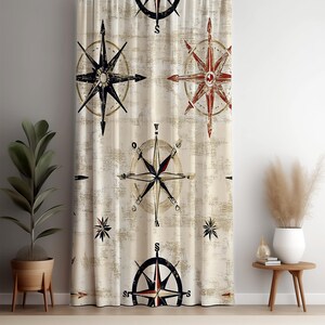Vintage Nautische Vorhang, Kompass Muster Vorhang Panel, Küsten Karte Design Fenster Vorhänge, Rustikale Maritime Dekoration für Wohnzimmer oder Schlafzimmer