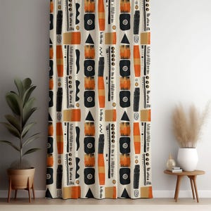 Modern Abstract Tribal Inspired Geometric Pattern Curtain Panel, Bold Graphic Print for Living Room, Bedroom Window Drapery Decor