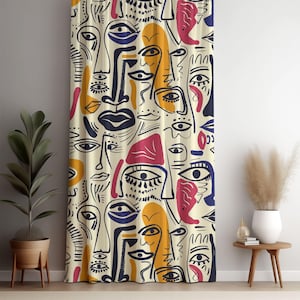 Abstract Face Pattern Curtain for Stylish Window Treatments, Abstract Pattern Drape, Modern Window Treatments, Living Room Decor, Home Decor