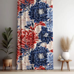 Vintage Floral Curtains, Modern Floral Window Drapes, Floral Curtain Decor, Modern Home Decor, Living Room Decor, Chic Curtain Types