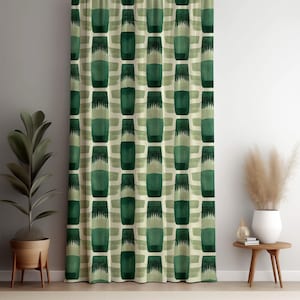 Modern Abstract Geometric Watercolor Green Pattern Curtain Panel for Living Room, Bedroom, Window Drapery, Artistic Home Decor, Modern Home