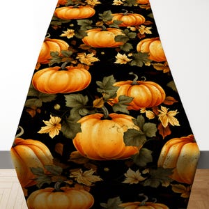 Camino de mesa de calabaza, decoración otoñal, mantelería negra y naranja para Halloween, camino de mesa de cosecha otoñal para comedor, decoración de calabaza