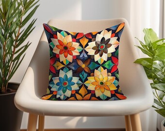 African Floral Boho Pillow Cover: Handmade Throw Pillow