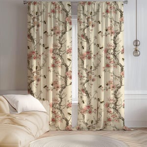 Vintage Floral Bee Curtains, Botanical Cottagecore Window Drapes, Romantic Nature Print Panel, French Country Home Decor, Nature Theme Panel