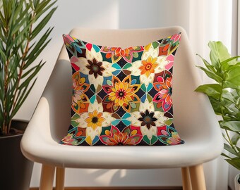 African Floral Boho Pillow Cover: Handmade Throw Pillow