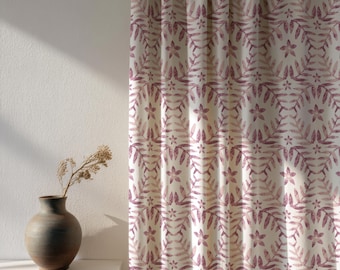 Panel de cortina floral malva ruborizado, cortinas bohemias con estampado de bloques hechos a mano