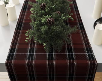 Red Tartan Plaid Table Runner, Christmas Dining Decor