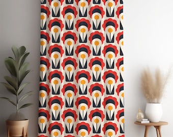 レトロな花柄カーテン、ミッドセンチュリーモダンフローラルカーテン