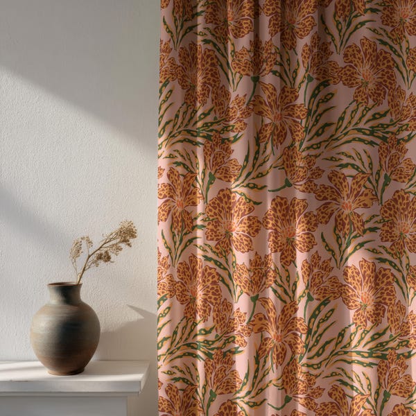 Painel de cortina com lírios-tigre rosa, cortina floral botânica para janela, decoração maximalista para casa.