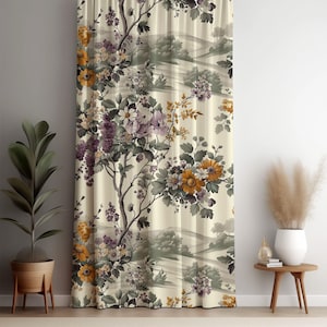 Vintage Floral Curtain, Boho Floral Curtain, Floral Protea Curtain, Boho Botanical Drapes, Vintage Window Panel, Elegant Drapes, Home Decor