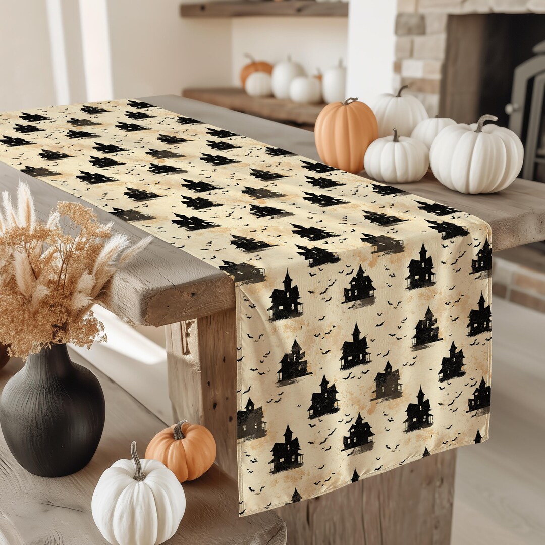 Vintage Haunted House Table Runner, Gothic Halloween Decor - Etsy