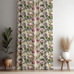 Watercolor Botanical Floral Pattern Curtain Panel for Living Room, Bedroom, Cottagecore Shabby Chic Curtain, Home Decor, Farmhouse Decor