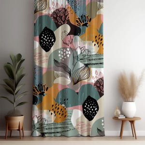 Moderner abstrakter Blumenvorhang, bunte Natur-inspirierte Vorhänge für Wohnzimmer oder Schlafzimmer, Boho künstlerische Fensterverkleidung, modernes Vorhang-Dekor