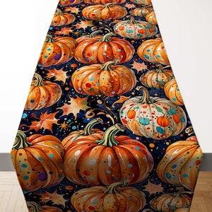 Colorful Pumpkin Table Runner, Halloween Fall Decor, Whimsical Autumn Table Linen, Thanksgiving Pumpkin Runner, Fall Pumpkin Table Decor