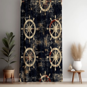 Vintage Nautische Vorhang, Marineblau Rad Vorhang Panel, Küsten Karte Design Fenster Vorhänge, Rustikale Maritime Dekoration für Wohnzimmer oder Schlafzimmer