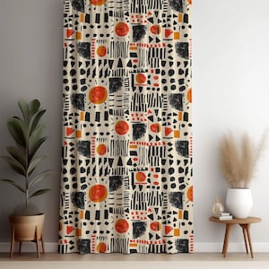 Modern Abstract Geometric Pattern Curtain Panel, Colorful Artistic Shapes for Living Room, Bedroom, Window Drapery Statement Decor