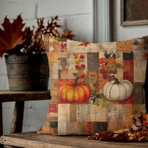 Rustieke boerderij herfst pompoen kussensloop, vintage oogst patchwork ontwerp voor herfst Thanksgiving woondecoratie, herfst kussens gooien, geschenken