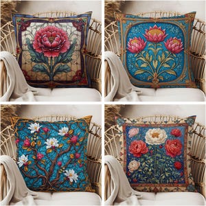 William Morris Style Floral Throw Pillow, Double-Sided Print