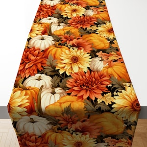 Camino de mesa con diseño de calabaza y girasol, decoración otoñal, mantelería negra para Acción de Gracias, decoración rústica para comedor, decoración de mesa de temporada.