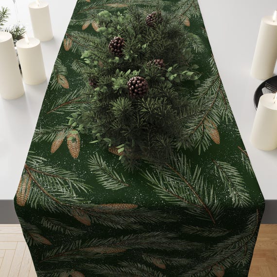 Pine Cone Weihnachten Tischläufer, Grün Festliche Feiertage Dekor