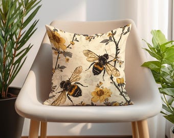 Bunter Bienen-Kissenbezug, Cottagecore-Kissenbezug, doppelseitiger Druck