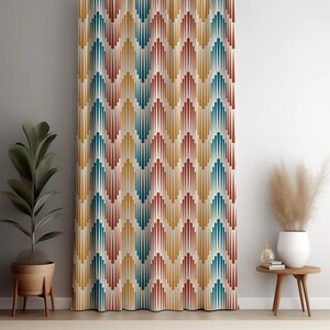 Colorful Mid Century Modern Geometric Curtain Panel, Retro Abstract Chevron Print for Living Room, Bedroom Window Decor, Home Decor Curtain