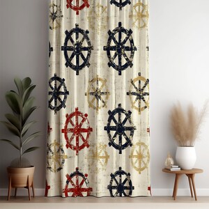 Vintage Nautische Vorhang, Rad-Muster Vorhang Panel, Küsten Karte Design Fenster Vorhänge, Rustikale Maritime Dekoration für Wohnzimmer oder Schlafzimmer
