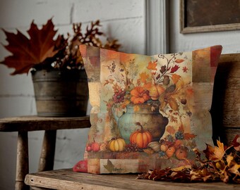 Kissenbezug Mit Ahorn- & Eichenblatt-Motiv – 45,7x45,7 Cm, Bestickt Auf Jute, Für Herbst- & Halloween-Deko (Kissen Nicht Enthalten)