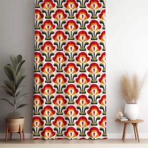 Retro Floral Curtain Panels, Retro Floral Window Drape, Mid-Century Drape, Minimalist Flower Drape, Farmhouse Curtain, Retro Flowers Pattern