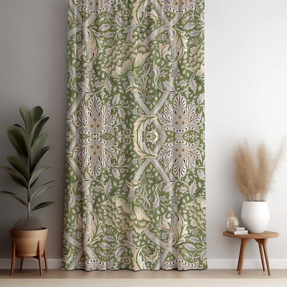 Grüner William Morris Vorhang Panel, Florale Jugendstil Gardinen