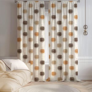 Modern Geometric Curtain Panels, Beige Brown Orange Dot Print Drapes, Mid Century Inspired Window Treatment, Neutral Room Decor Drapery