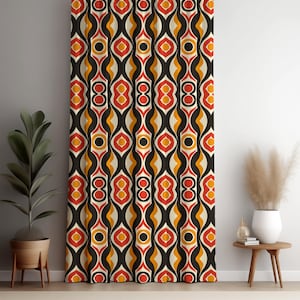 Retro Psychedelic Curtain, 70s Mid Century Modern Drapes, Bold Mod Geometric Panel, Vintage Funky Room Decor, Custom Window Treatment