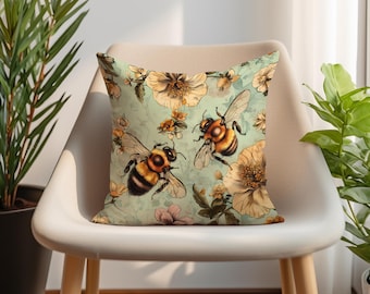 Biene Blumenkissenbezug, Cottagecore Kissen