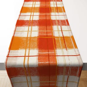 Modern Fall Plaid Table Runner, Orange Checkered Table Linen, Thanksgiving Autumn Table Decor, Bright Farmhouse Accent, Fall Home Decor
