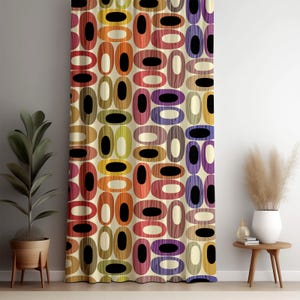 Mid Century Modern Retro Colorful Geometric Pattern Curtain Panel Living Room, Bedroom, Window Drapery, Mod Style Home Decor, Retro Decor