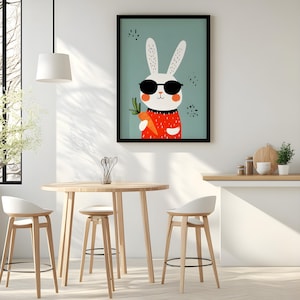 Cool Bunny Wall Art | Funny Rabbit Print | Quirky Kitchen Decor | Playful Animal Poster | Instant Download Digital Artwork