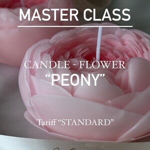May include: A masterclass in candle making, featuring a pink peony-shaped candle. The text "CANDLE - FLOWER "PEONY" Tariff "STANDARD" J Candles more than just candles" is visible in the image.