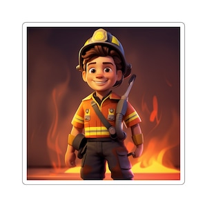 Square Sticker Cute Male Firefighter 1